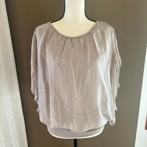 Vintage Fairy Whimsical Gusy Sheer Silk blend tan blouse, Size Medium